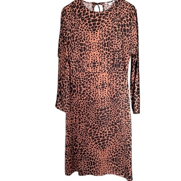 NWT Hugo Boss Dress Long Sleeve Midi Length Black & Brown Animal Print Size 8 - Picture 4 of 15